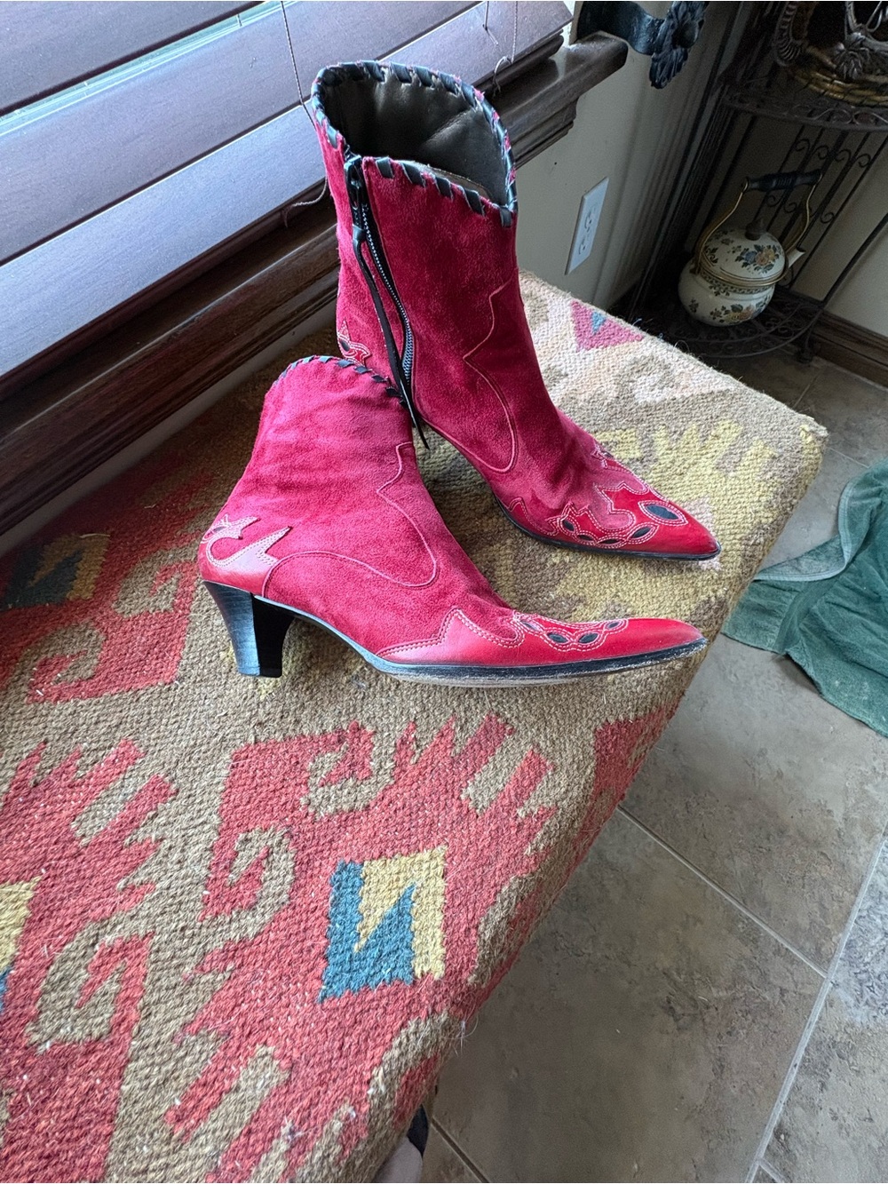 ANTONIO MELANI Red Suede/smooth leather  Pointed-Toe Heeled Boots - Picture 2 of 5